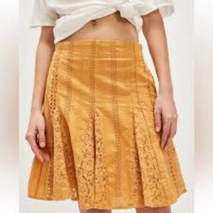 NWOT Free People Mustard A-Line Lace Skirt